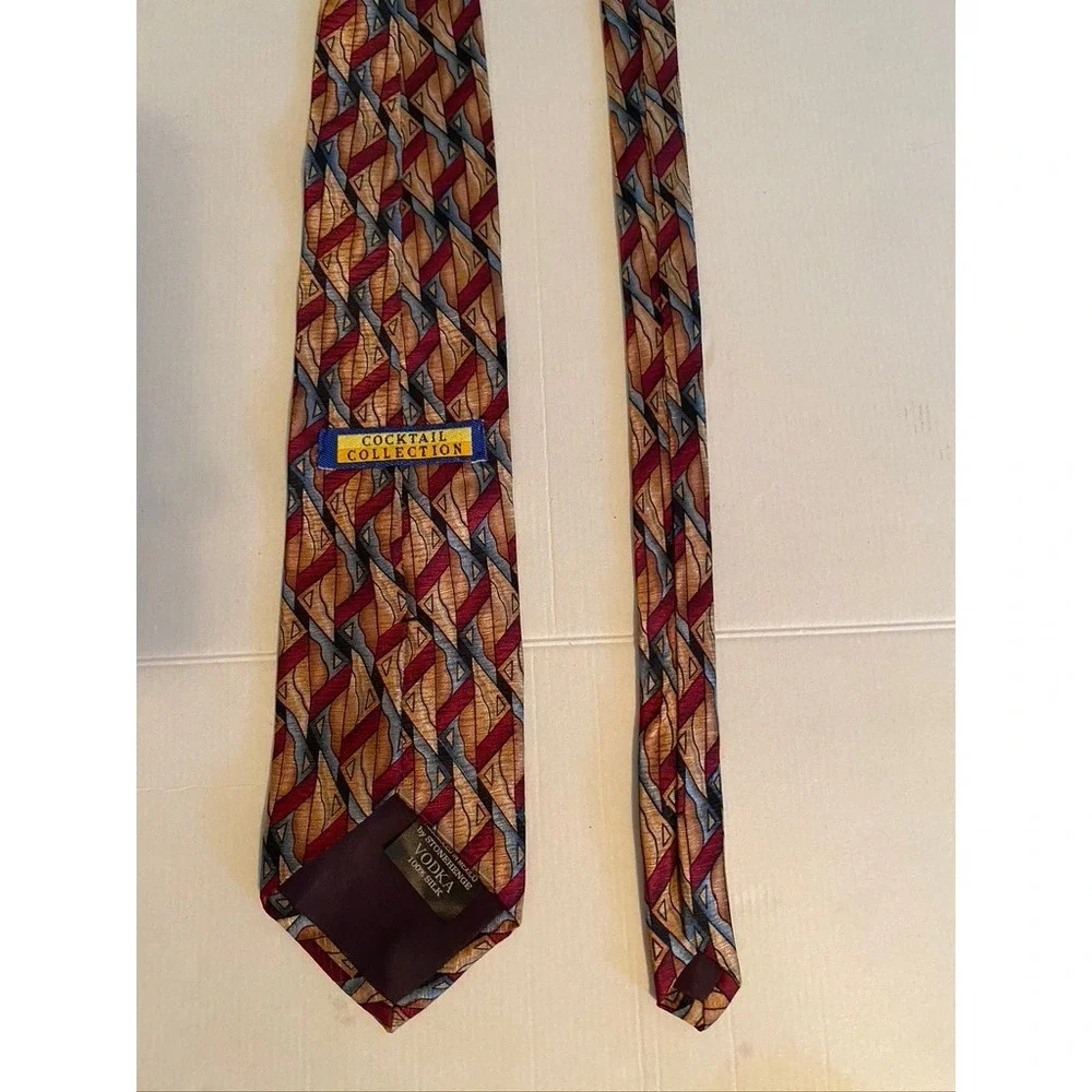 Vodka by Stonehenge Mens Silk Tie Geometric Abstract Gold Burgundy Blue